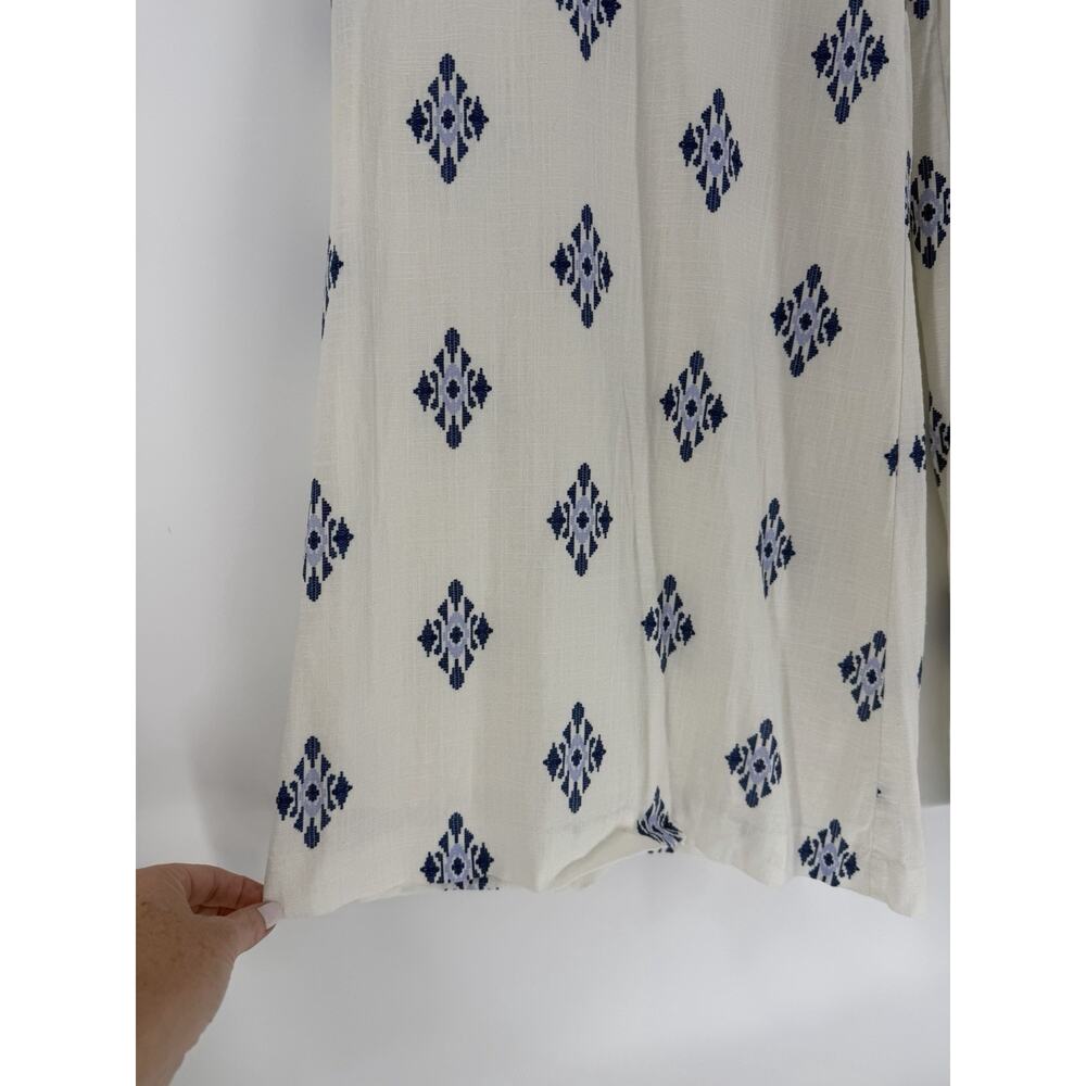 Alex Marie White Blue Linen Blend Geometric Cropped Wide Leg Pants Size 12/14 - Picture 4 of 8